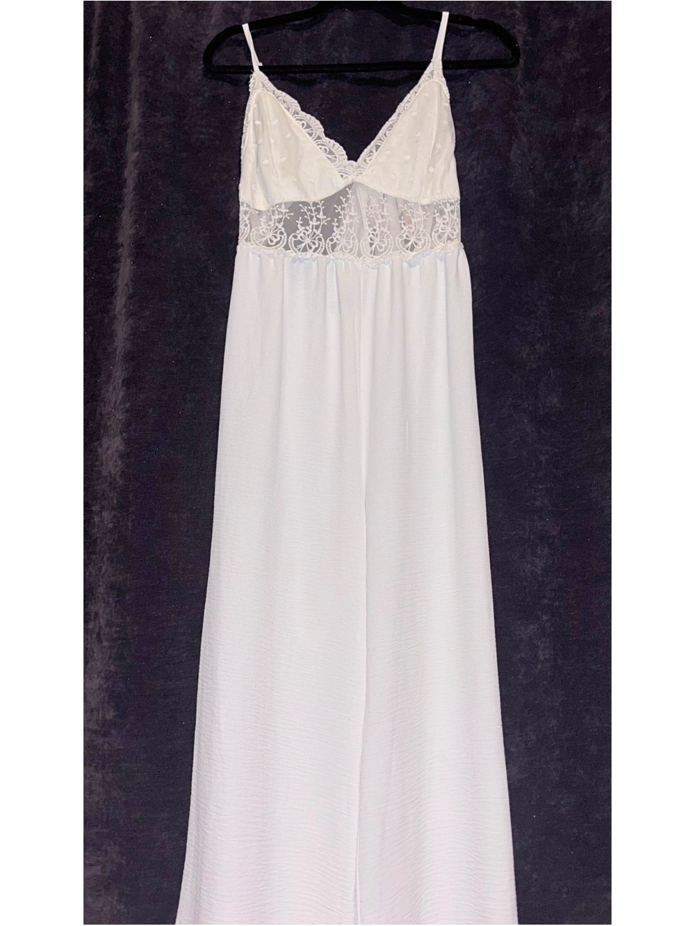 White Lace Embroidered Wide Leg Jumpsuit